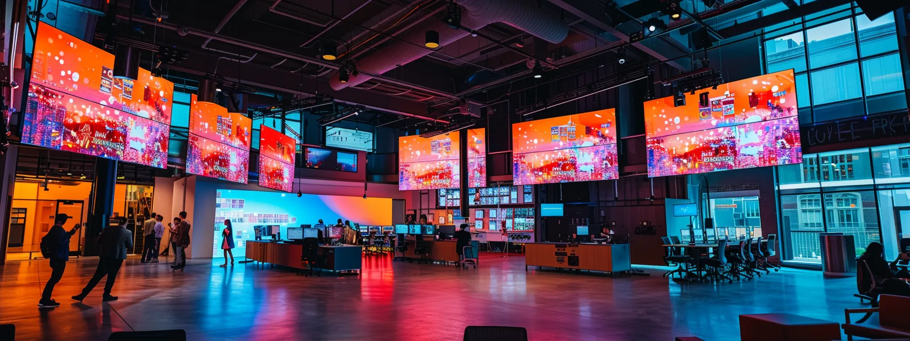 a vibrant and modern digital marketing workspace filled with large screens displaying dynamic tiktok performance analytics, surrounded by energetic gen z professionals brainstorming innovative strategies, illuminated by bright, focused lighting that conveys a sense of excitement and collaboration.